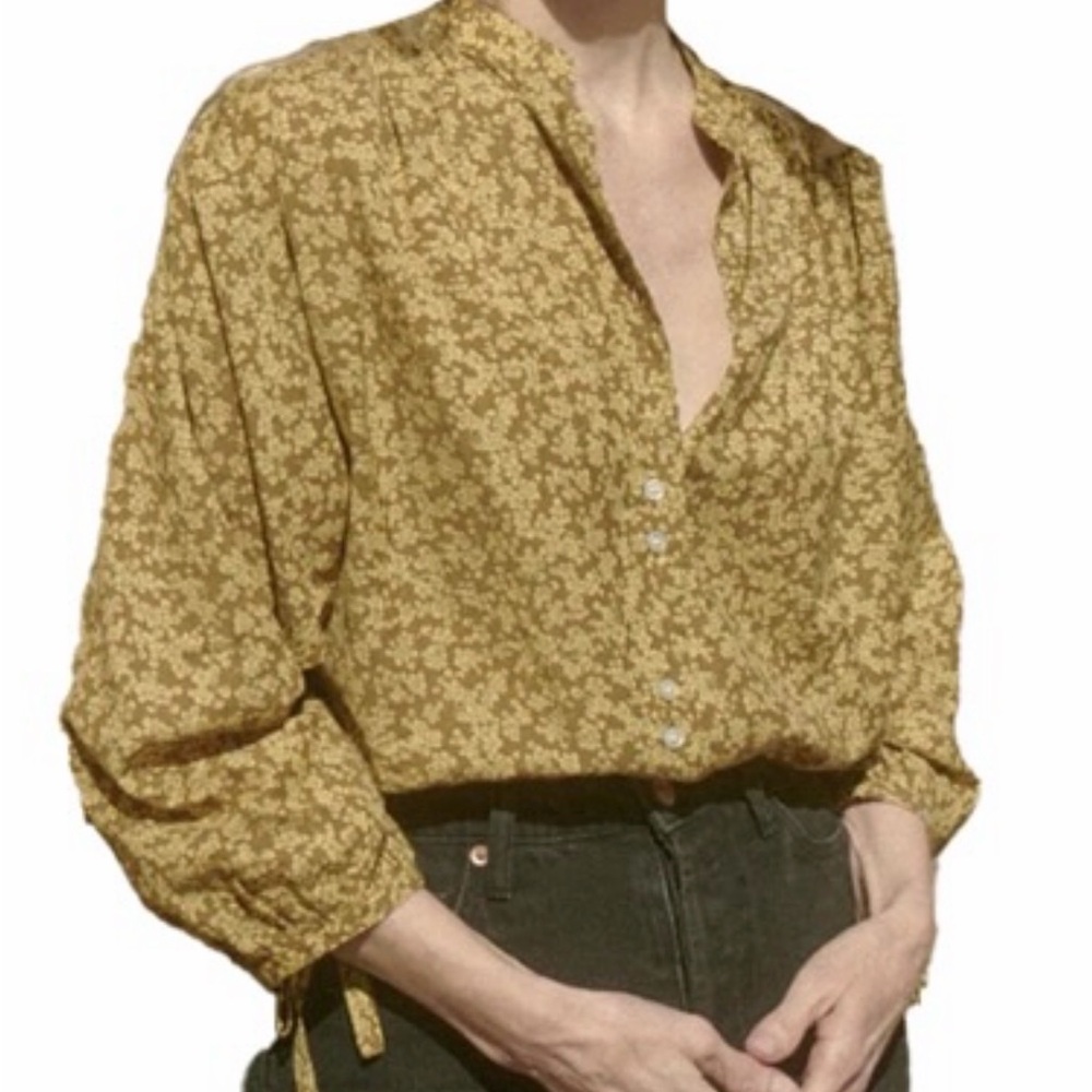 DÔEN O’Keefe Floral Long Sleeve Button-Front Blouse Size M